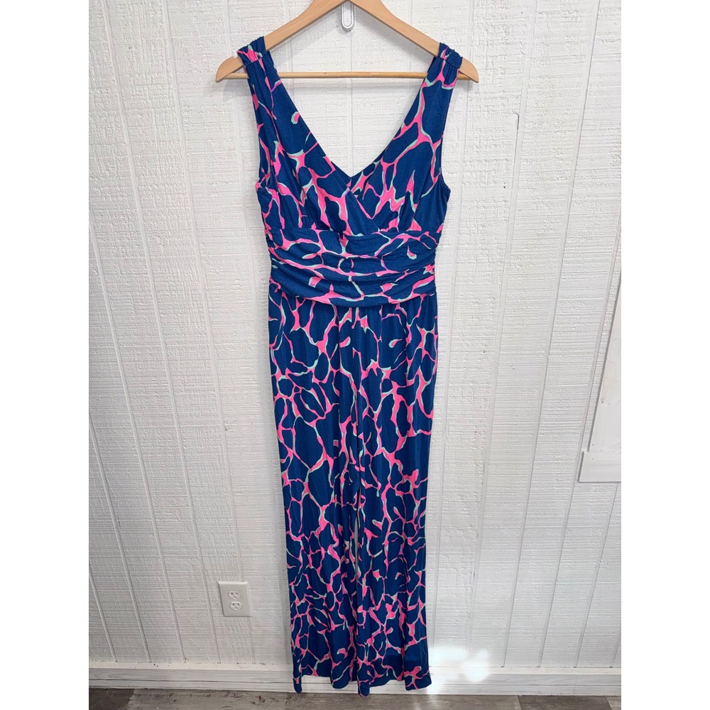 Lilly Pulitzer Donna Jumpsuit Women Medium Blue Pink Giraffe Print Wide Leg M